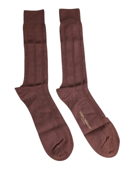 Dolce & Gabbana Brown Stretch Logo Print Mid Calf Socks