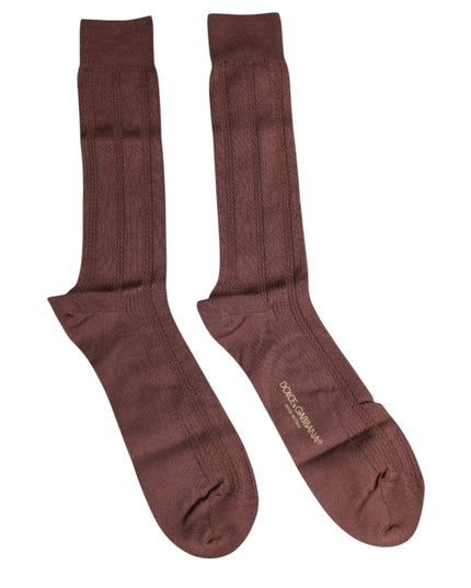Dolce & Gabbana Brown Stretch Logo Print Mid Calf Socks