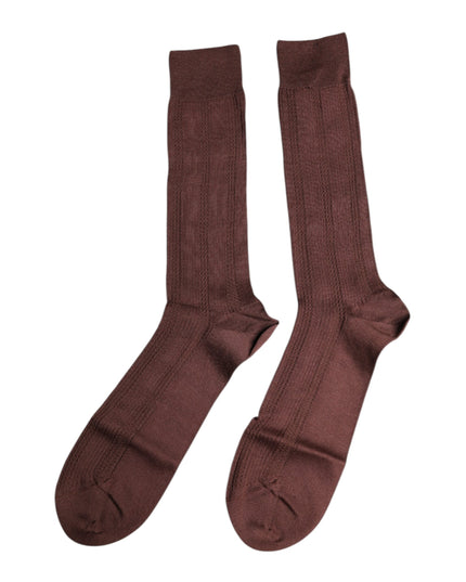 Dolce & Gabbana Brown Stretch Logo Print Mid Calf Socks