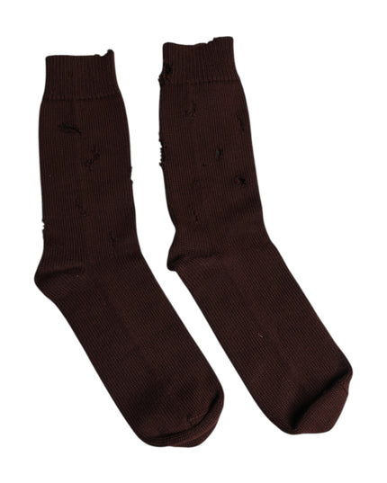 Dolce & Gabbana Brown Solid Cotton Stretch Mid Calf Socks