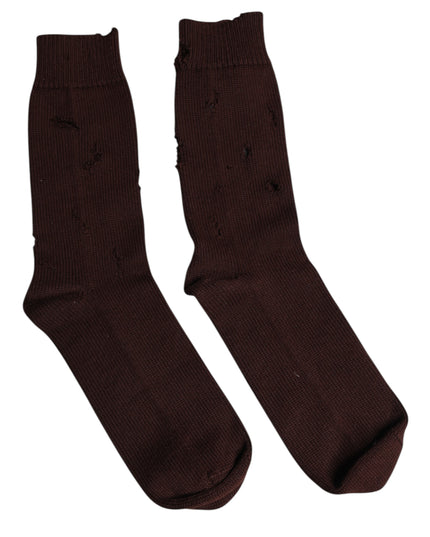 Dolce & Gabbana Brown Solid Cotton Stretch Mid Calf Socks