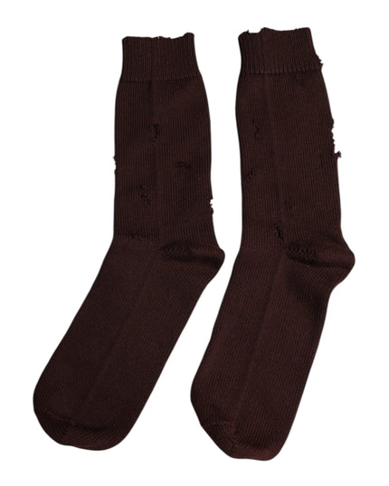 Dolce & Gabbana Brown Solid Cotton Stretch Mid Calf Socks