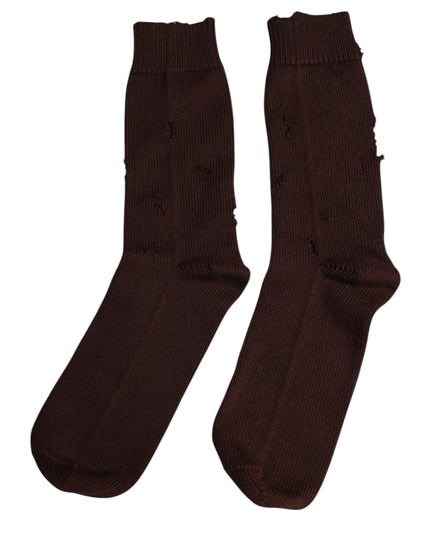 Dolce & Gabbana Brown Solid Cotton Stretch Mid Calf Socks