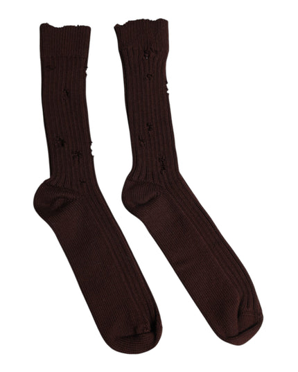 Dolce & Gabbana Brown Cotton Stretch Over The Calf Socks