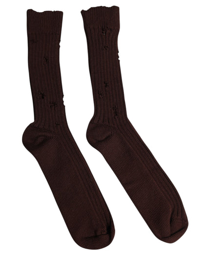 Dolce & Gabbana Brown Cotton Stretch Over The Calf Socks