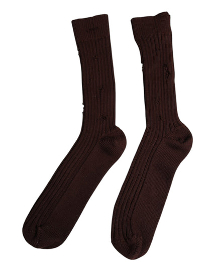 Dolce & Gabbana Brown Cotton Stretch Over The Calf Socks