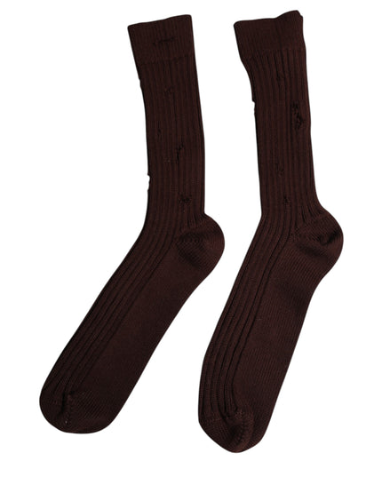 Dolce & Gabbana Brown Cotton Stretch Over The Calf Socks