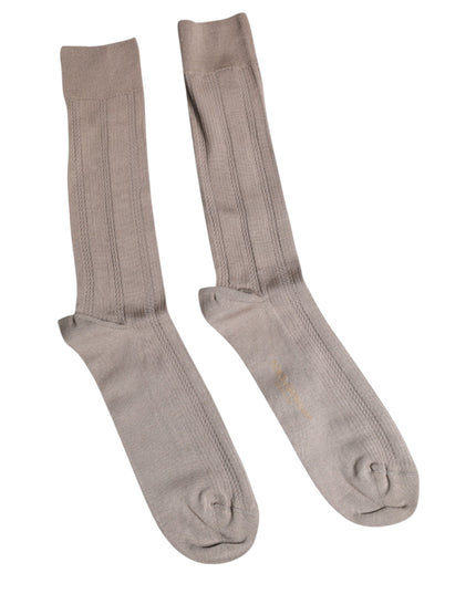 Dolce & Gabbana Brown Cotton Stretch Logo Over Calf Socks