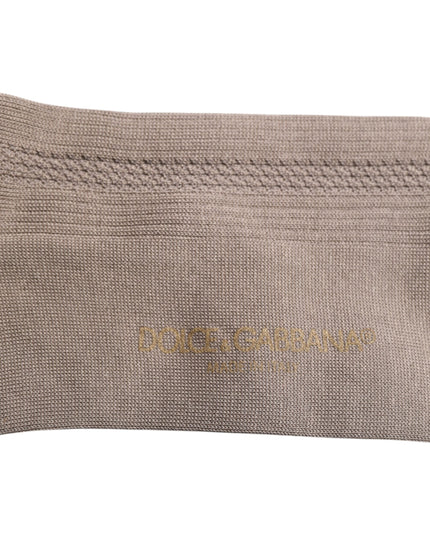 Dolce & Gabbana Brown Cotton Stretch Logo Over Calf Socks