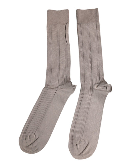 Dolce & Gabbana Brown Cotton Stretch Logo Over Calf Socks