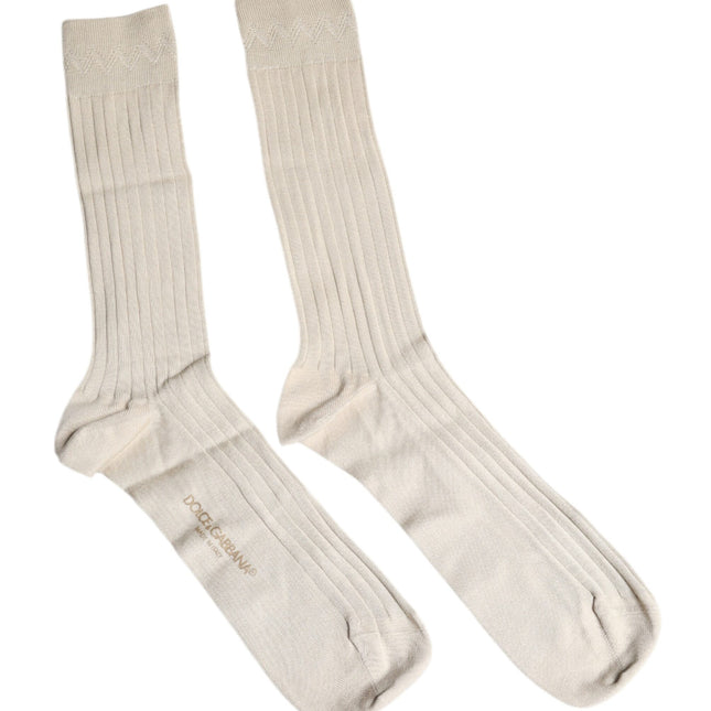 Dolce & Gabbana Beige Cotton Stretch Logo Mid Calf Socks