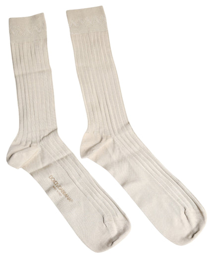 Dolce & Gabbana Beige Cotton Stretch Logo Mid Calf Socks