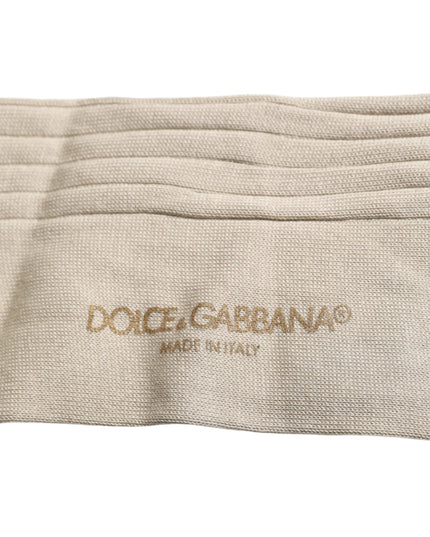 Dolce & Gabbana Beige Cotton Stretch Logo Mid Calf Socks