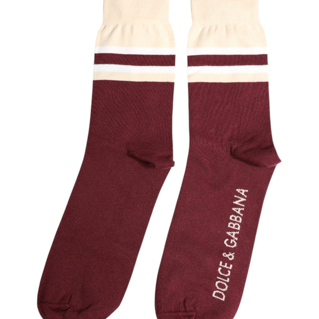 Dolce & Gabbana Burgundy Stretch Logo Print Mid Calf Socks