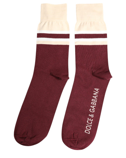 Dolce & Gabbana Burgundy Stretch Logo Print Mid Calf Socks