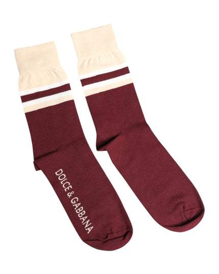 Dolce & Gabbana Burgundy Stretch Logo Print Mid Calf Socks