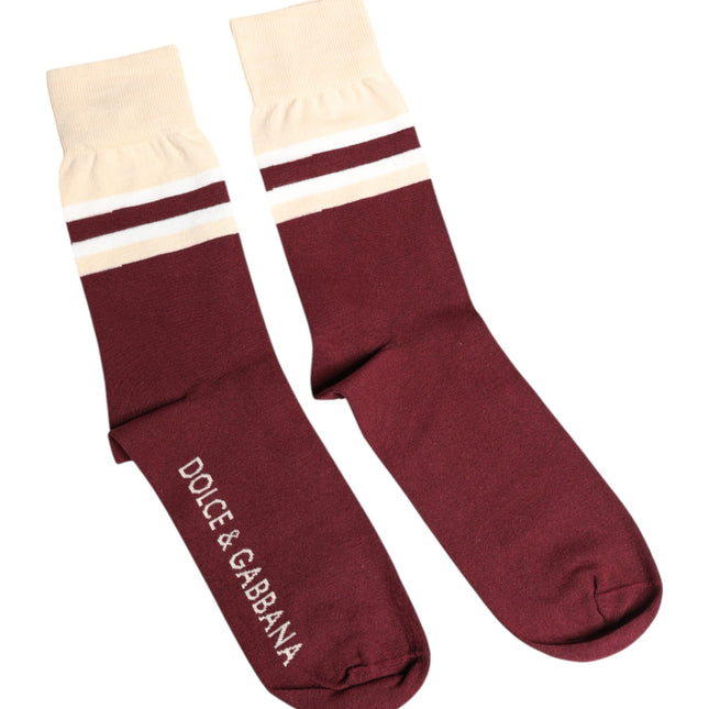Dolce & Gabbana Burgundy Stretch Logo Print Mid Calf Socks