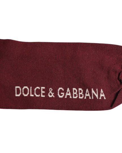 Dolce & Gabbana Burgundy Stretch Logo Print Mid Calf Socks