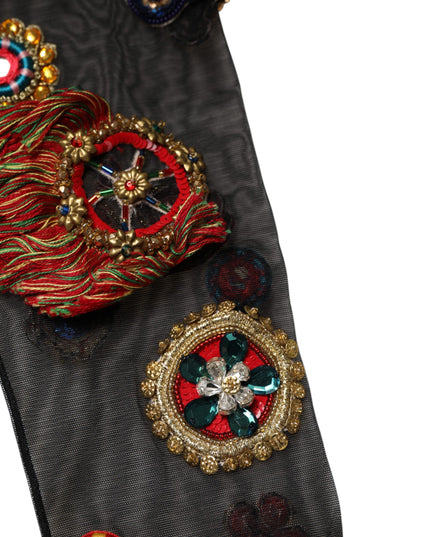 Dolce & Gabbana Black Stretch Carretto Crystal Stockings Socks