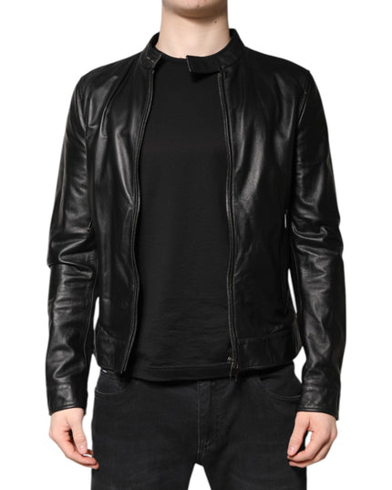 Dolce & Gabbana Black Sheep Leather Biker Full Zip Jacket
