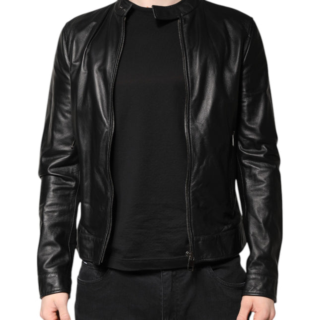 Dolce & Gabbana Black Sheep Leather Biker Full Zip Jacket