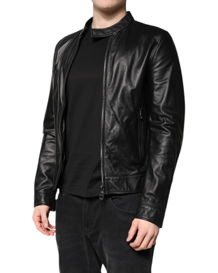 Dolce & Gabbana Black Sheep Leather Biker Full Zip Jacket