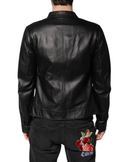 Dolce & Gabbana Black Sheep Leather Biker Full Zip Jacket