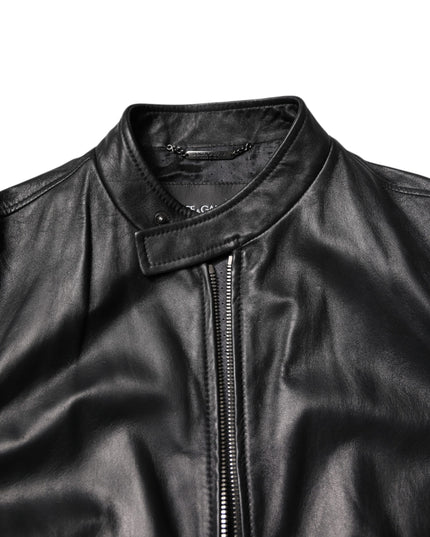 Dolce & Gabbana Black Sheep Leather Biker Full Zip Jacket