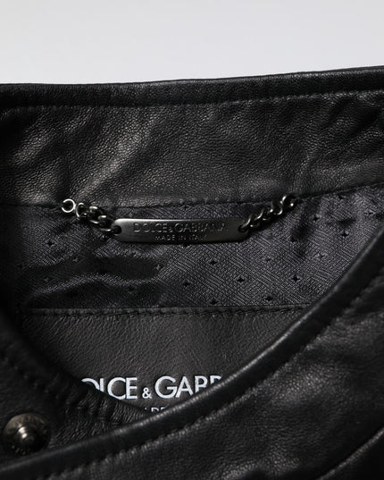 Dolce & Gabbana Black Sheep Leather Biker Full Zip Jacket