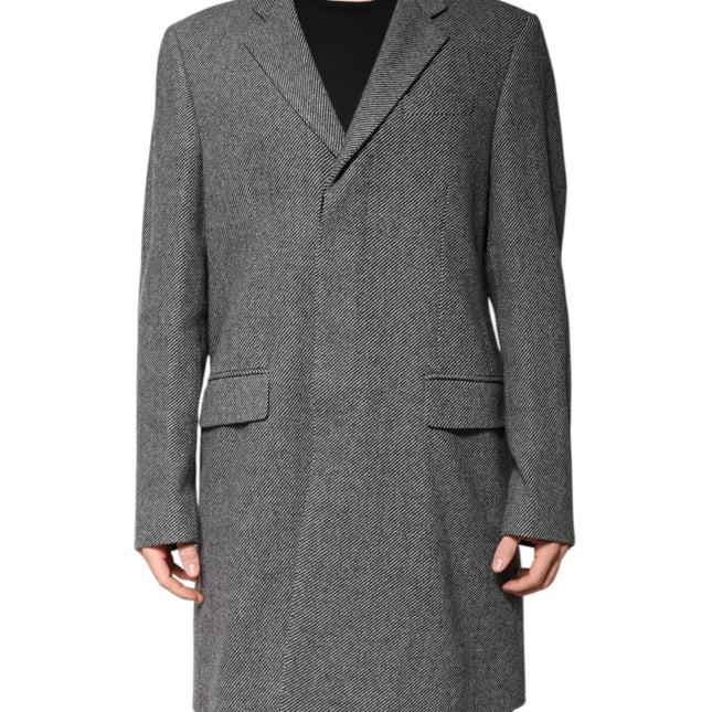Dolce & Gabbana Gray Wool Single Breasted Trench Coat Jacket
