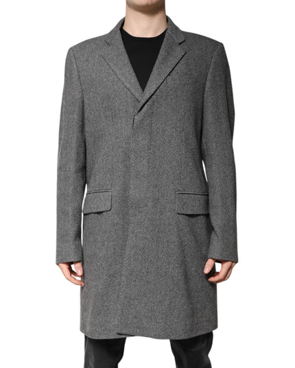 Dolce & Gabbana Gray Wool Single Breasted Trench Coat Jacket