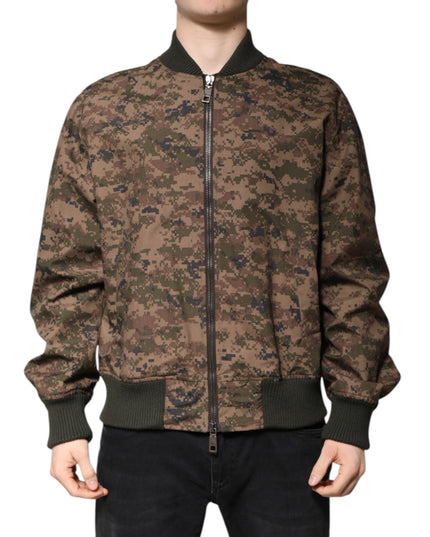 Dolce & Gabbana Brown Camouflage Bomber Full Zip Jacket