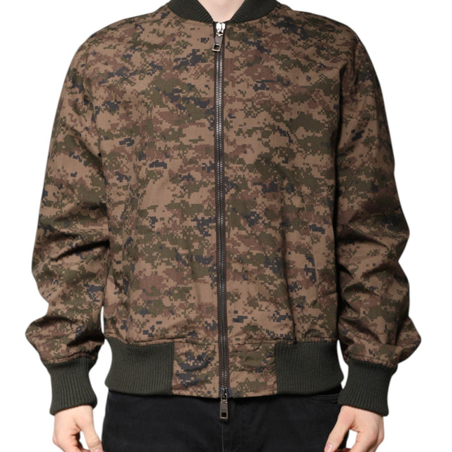 Dolce & Gabbana Brown Camouflage Bomber Full Zip Jacket