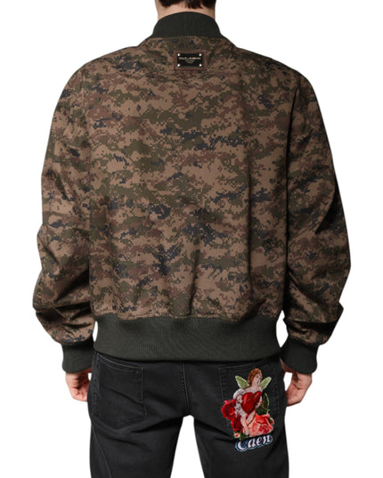 Dolce & Gabbana Brown Camouflage Bomber Full Zip Jacket