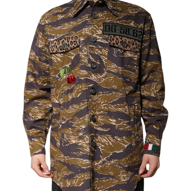 Dolce & Gabbana Brown Leopard Cotton Collared Coat Jacket