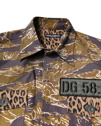 Dolce & Gabbana Brown Leopard Cotton Collared Coat Jacket