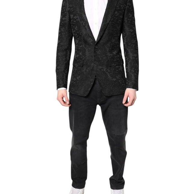 Dolce & Gabbana Black Floral Jacquard Coat Jacket Blazer