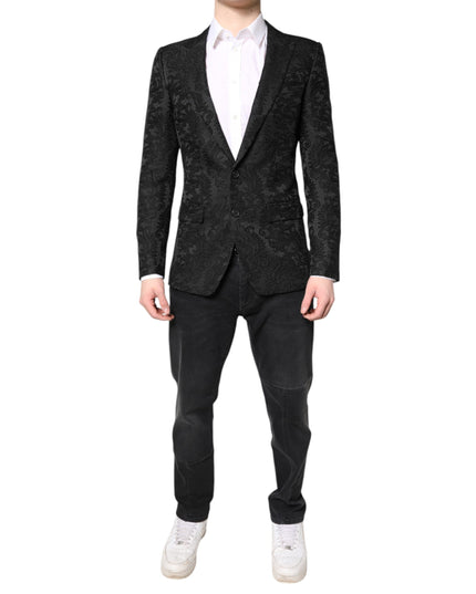 Dolce & Gabbana Black Floral Jacquard Coat Jacket Blazer