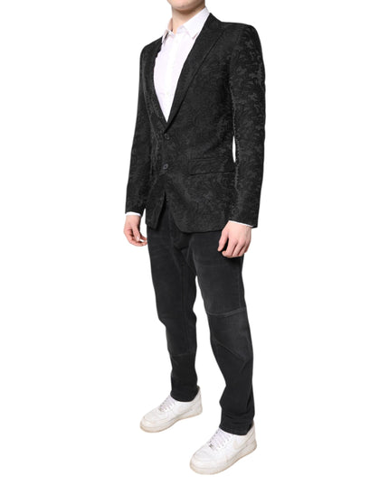 Dolce & Gabbana Black Floral Jacquard Coat Jacket Blazer
