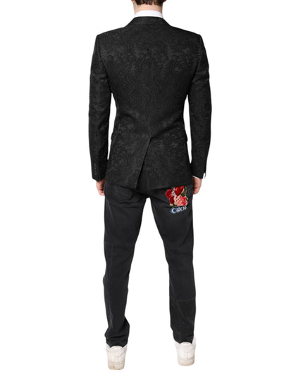 Dolce & Gabbana Black Floral Jacquard Coat Jacket Blazer