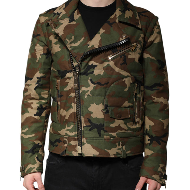 Dolce & Gabbana Multicolor Camouflage Nylon Biker Jacket