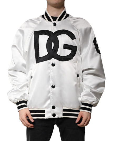 Dolce & Gabbana White DG Logo Polyester Jersey Bomber Jacket