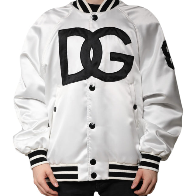 Dolce & Gabbana White DG Logo Polyester Jersey Bomber Jacket