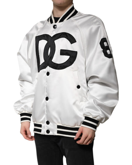 Dolce & Gabbana White DG Logo Polyester Jersey Bomber Jacket