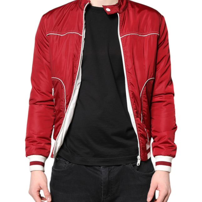 Dolce & Gabbana Red White Nylon Full Zip Men Bomber Jacket
