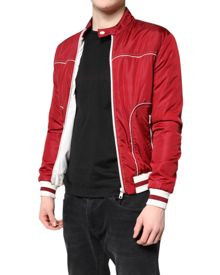 Dolce & Gabbana Red White Nylon Full Zip Men Bomber Jacket