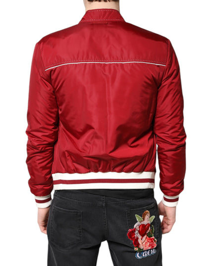 Dolce & Gabbana Red White Nylon Full Zip Men Bomber Jacket