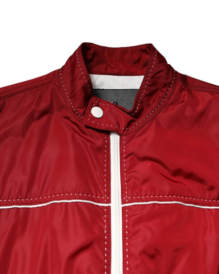 Dolce & Gabbana Red White Nylon Full Zip Men Bomber Jacket
