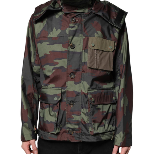 Dolce & Gabbana Multicolor Camouflage Button Hooded Jacket