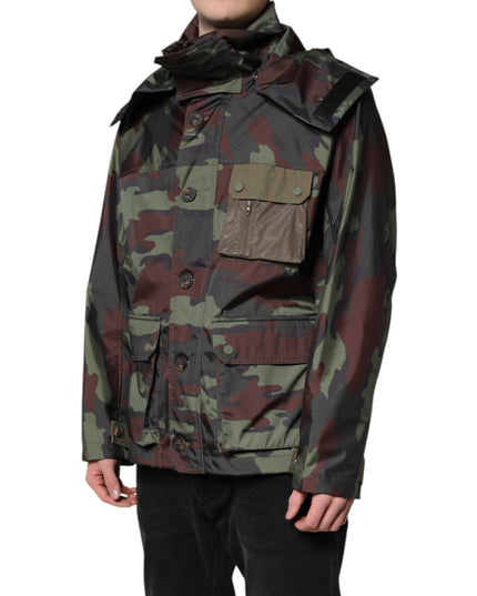 Dolce & Gabbana Multicolor Camouflage Button Hooded Jacket